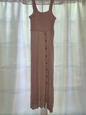 Alcott Linen Blend Smocked-Top Button-Front Maxi Dress